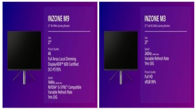 Gaming monitors from Sony Inzone M9 and M3